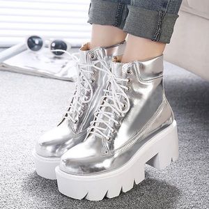 Huge Heel Reflective Vinyl Boots